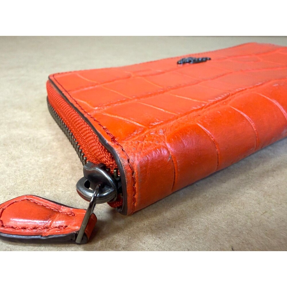 Coach Embossed Orange Coral Croc Accordion Zip Around Wallet Clutch Style 58048 - Picture 13 of 17